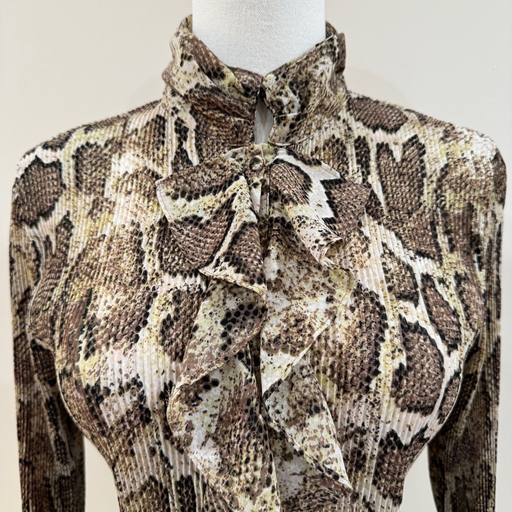 Vintage Python Snake Print Ruffle Blouse Bell Sle… - image 5